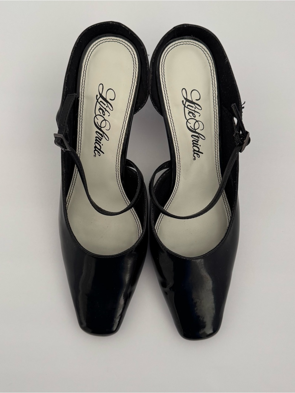 LifeStride Women US 9.5W Black Patent Square Toe Slingback Mary Jane Pumps Heels